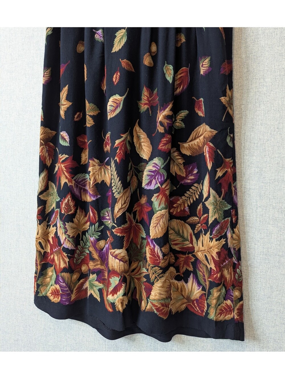 Vintage 90s fall leaves border print midi dress - Picture 3 of 7